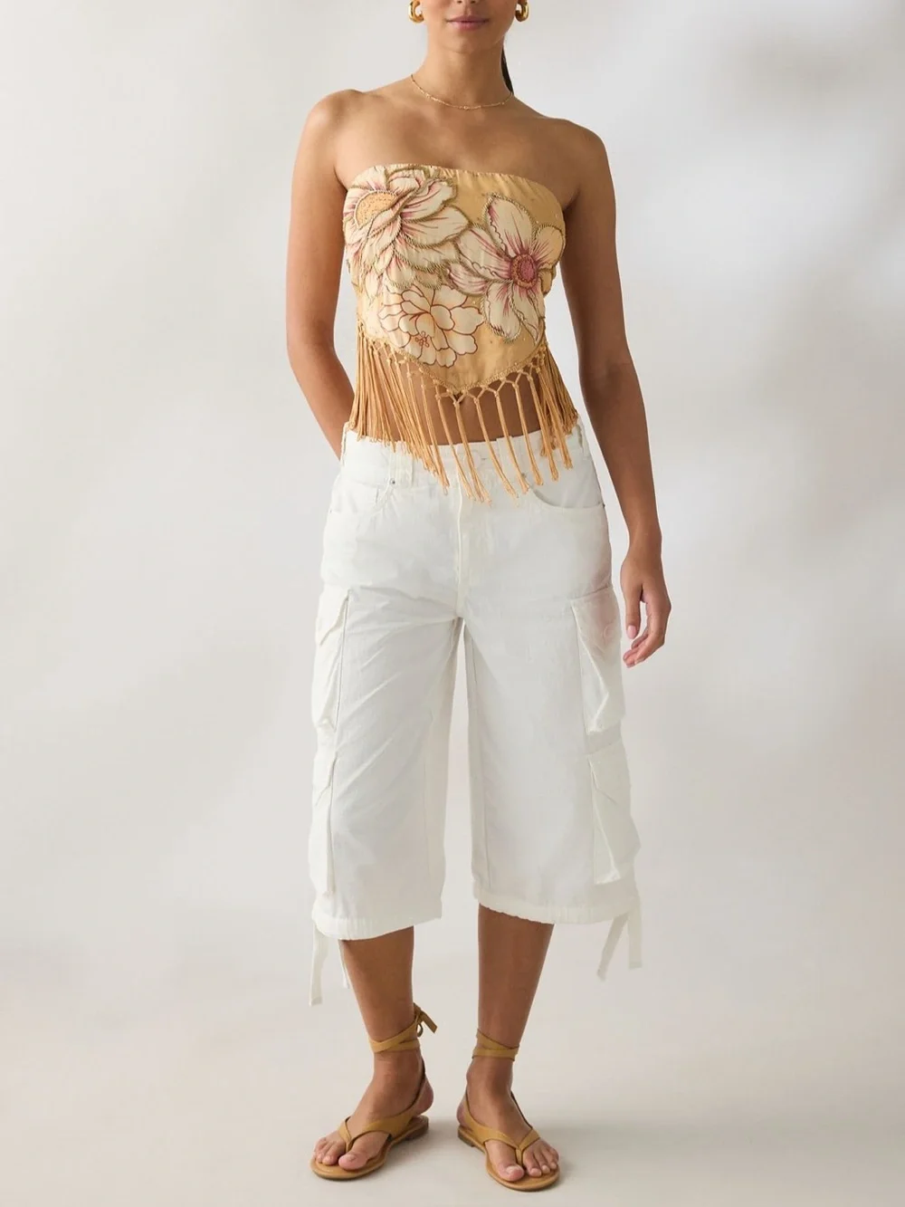 NWT Urban Outfitters In The Rain Beaded Embellished Fringe Tube Top L - Picture 5 of 7